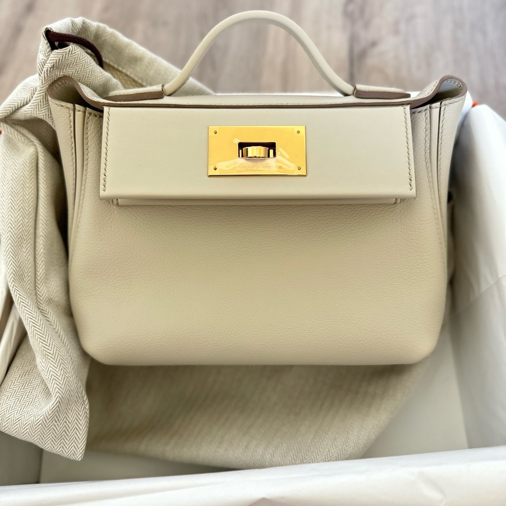 Hermes 2424 mini color Beton with gold hardware